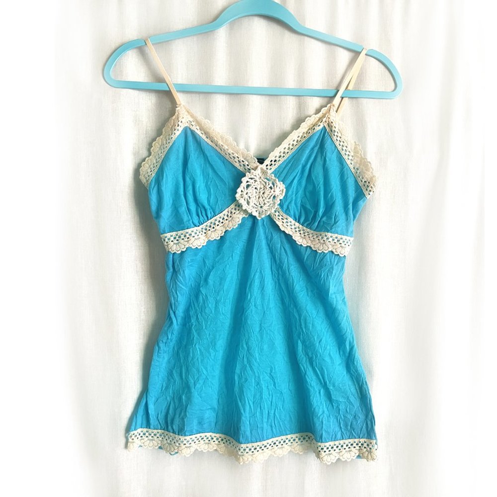 Women's top with lace accent. Turquoise light blue. Size XS /S